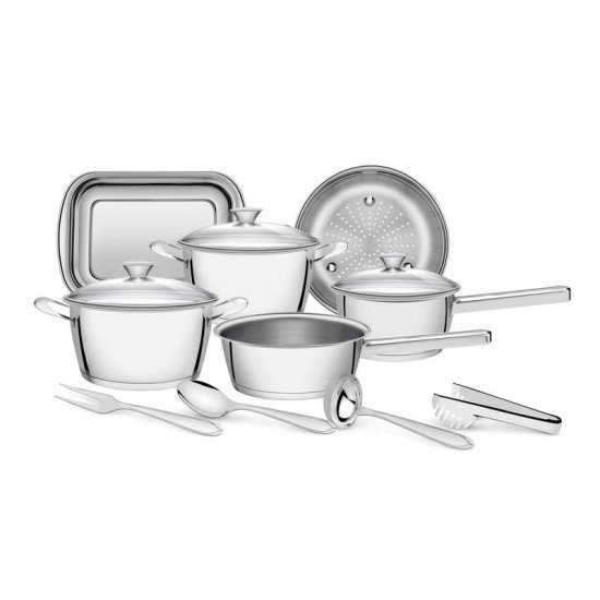 JOGO DE PANELAS ACO INOX COM FUNDO TRIPLO 10 PC TRAMONTINA