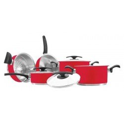 JOGO DE PANELAS DUO COLOR VERMELHO EM ACO INOX FUNDO TRIPLO 5 PECAS TRAMONTINA