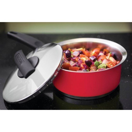 JOGO DE PANELAS DUO COLOR VERMELHO EM ACO INOX FUNDO TRIPLO 5 PECAS TRAMONTINA