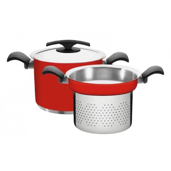 JOGO COZI-PASTA DUO COLOR VERMELHO EM ACO INOX FUNDO TRIPLO 2 PECAS 24 CM TRAMONTINA
