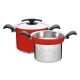 JOGO COZI-PASTA DUO COLOR VERMELHO EM ACO INOX FUNDO TRIPLO 2 PECAS 24 CM TRAMONTINA