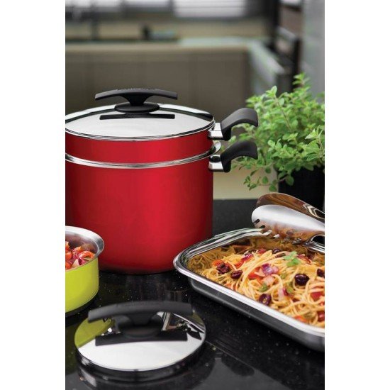 JOGO COZI-PASTA DUO COLOR VERMELHO EM ACO INOX FUNDO TRIPLO 2 PECAS 24 CM TRAMONTINA