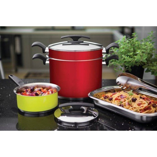 JOGO COZI-PASTA DUO COLOR VERMELHO EM ACO INOX FUNDO TRIPLO 2 PECAS 24 CM TRAMONTINA