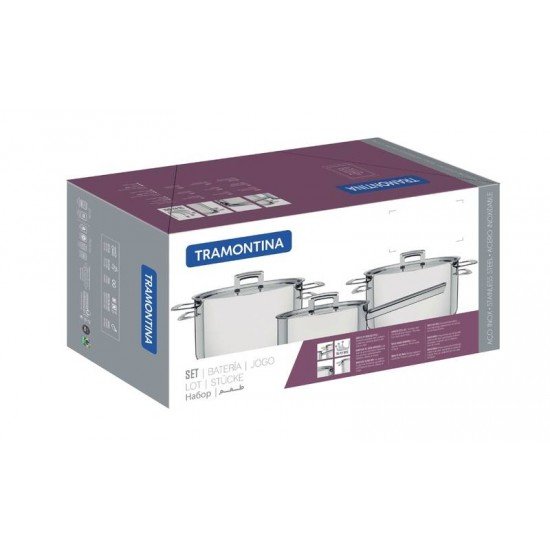 JOGO DE PANELAS ACO INOX COM FUNDO TRIPLO 3 PC TRAMONTINA