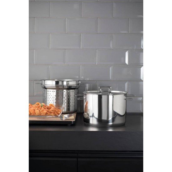 JOGO COZI-PASTA BRAVA EM ACO INOX FUNDO TRIPLO COM TAMPA PLANA E ALCAS 2 PECAS 24 CM TRAMONTINA