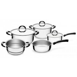 JOGO DE PANELAS DUO SILICONE EM ACO INOX FUNDO TRIPLO CABOS E ALCAS DE SILICONE 5 PECAS TRAMONTINA
