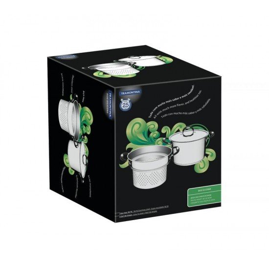 JOGO COZI-PASTA DUO SILICONE EM ACO INOX FUNDO TRIPLO COM ALCAS SILICONE 2 PECAS 24 CM TRAMONTINA