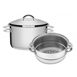 CUSCUZEIRA SOLAR EM ACO INOX FUNDO TRIPLO COM ALCAS 2 PECAS 16 CM TRAMONTINA