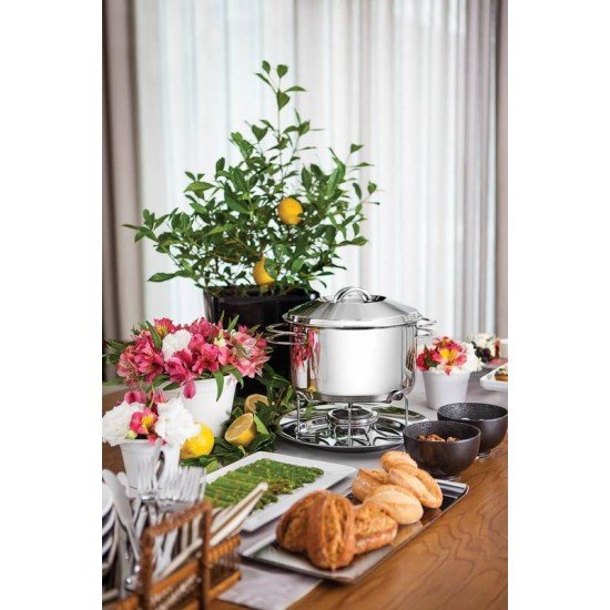 RECHAUD SOLAR EM ACO INOX FUNDO TRIPLO COM FOGAREIRO E TAMPA DE INOX 6,1 L TRAMONTINA