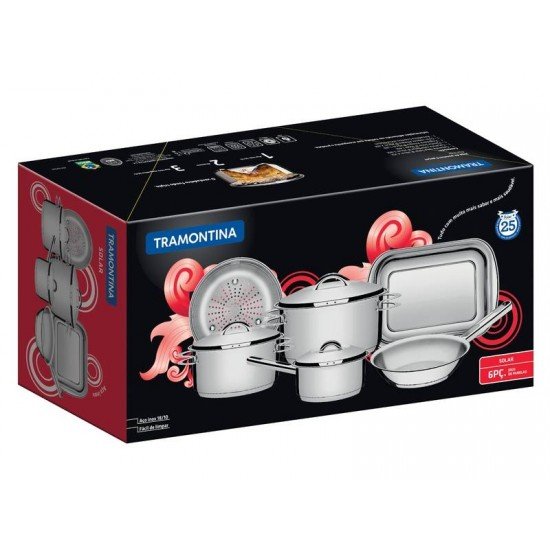 JOGO DE PANELAS ACO INOX COM FUNDO TRIPLO 6 PC TRAMONTINA