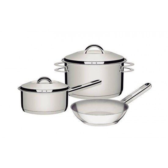 JOGO DE PANELAS TRAMONTINA SOLAR EM AÇO INOX COM FUNDO TRIPLO 3 PEÇAS