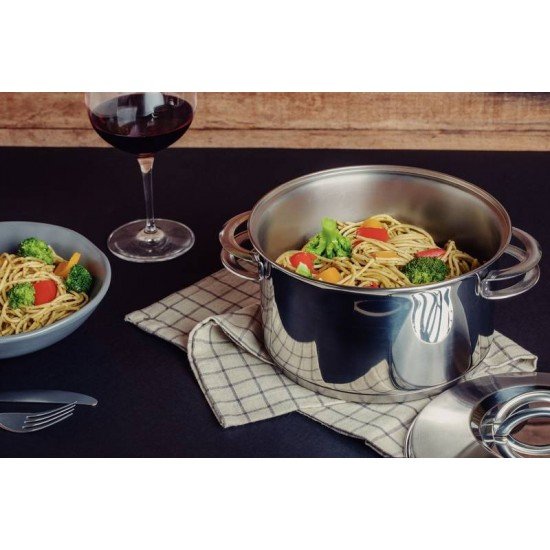 JOGO DE PANELAS TRAMONTINA SOLAR EM AÇO INOX COM FUNDO TRIPLO 3 PEÇAS