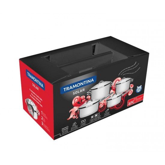 JOGO DE PANELAS SOLAR EM ACO INOX COM FUNDO TRIPLO 4 PECAS TRAMONTINA