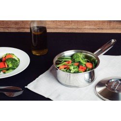 JOGO DE PANELAS TRAMONTINA SOLAR EM AÇO INOX COM FUNDO TRIPLO E TAMPAS DE INOX 5 PEÇAS