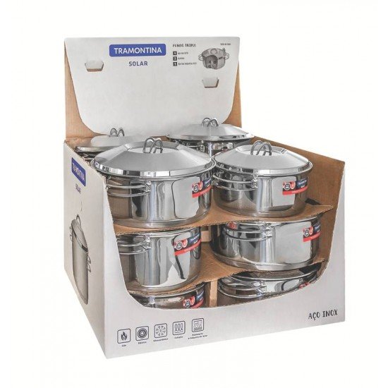 DISPLAY 12 PEÇAS DE PANELAS AÇO INOX COM FUNDO TRIPLO TRAMONTINA