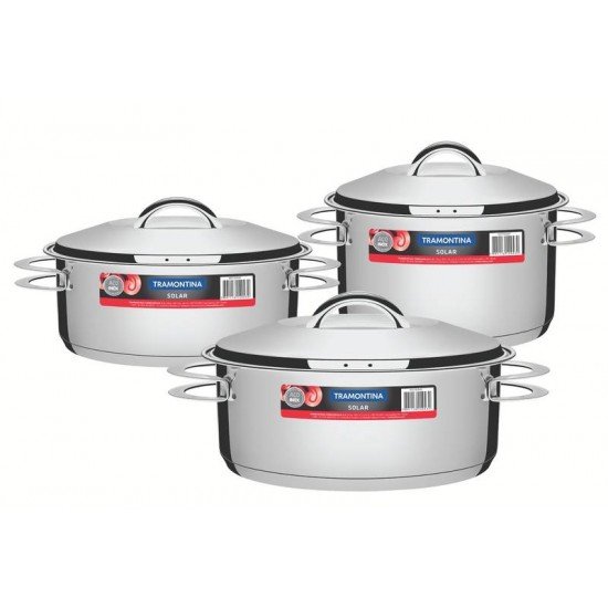 DISPLAY 12 PEÇAS DE PANELAS AÇO INOX COM FUNDO TRIPLO TRAMONTINA