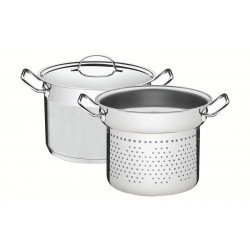 JOGO COZI-PASTA TRAMONTINA PROFESSIONAL EM AÇO INOX FUNDO TRIPLO COM TAMPA PLANA DETALHE SATINADO 2 PEÇAS 24 CM