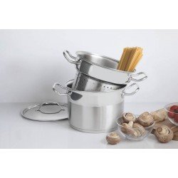 JOGO COZI-PASTA TRAMONTINA PROFESSIONAL EM AÇO INOX FUNDO TRIPLO COM TAMPA PLANA DETALHE SATINADO 2 PEÇAS 20 CM