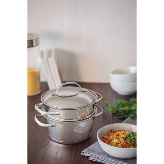 CUSCUZEIRA ALLEGRA EM ACO INOX COM FUNDO TRIPLO 2 PECAS TRAMONTINA