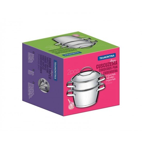 CUSCUZEIRA ALLEGRA EM ACO INOX COM FUNDO TRIPLO 2 PECAS TRAMONTINA