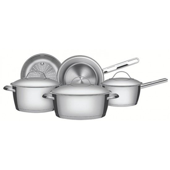 JOGO DE PANELAS TRAMONTINA ALLEGRA EM AÇO INOX COM FUNDO TRIPLO 5 PEÇAS