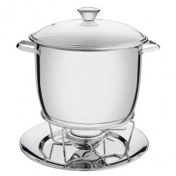 RECHAUD ALLEGRA EM ACO INOX FUNDO TRIPLO COM FOGAREIRO E TAMPA DE VIDRO 7,8 L TRAMONTINA