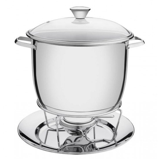 RECHAUD ALLEGRA EM ACO INOX FUNDO TRIPLO COM FOGAREIRO E TAMPA DE VIDRO 7,8 L TRAMONTINA