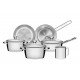 JOGO DE PANELAS ACO INOX COM FUNDO TRIPLO E TAMPA DE VIDRO 6 PC TRAMONTINA