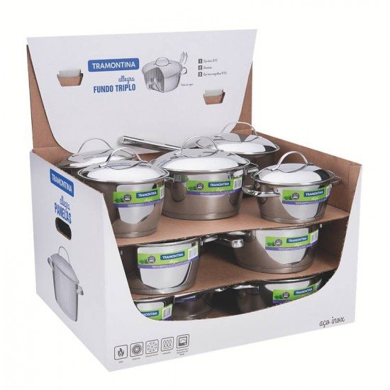 DISPLAY 16 PEÇAS PANELAS AÇO INOX COM FUNDO TRIPLO TRAMONTINA