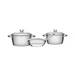 JOGO DE PANELAS ACO INOX COM FUNDO TRIPLO E TAMPA DE VIDRO 3 PC TRAMONTINA