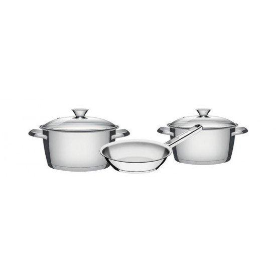 JOGO DE PANELAS ACO INOX COM FUNDO TRIPLO E TAMPA DE VIDRO 3 PC TRAMONTINA