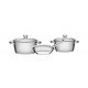 JOGO DE PANELAS ACO INOX COM FUNDO TRIPLO E TAMPA DE VIDRO 3 PC TRAMONTINA