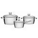 JOGO DE PANELAS ACO INOX COM FUNDO TRIPLO E TAMPA DE VIDRO 3 PC TRAMONTINA