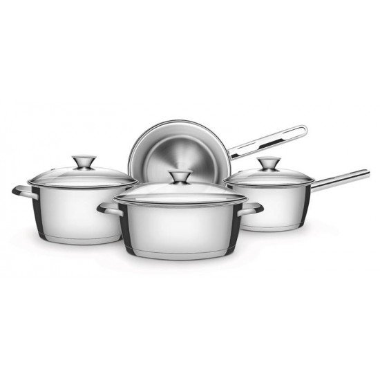 JOGO DE PANELAS ACO INOX COM FUNDO TRIPLO E TAMPA DE VIDRO 4 PC TRAMONTINA