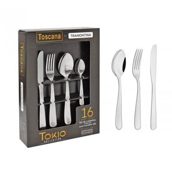 FAQUEIRO ACO INOX COM FACA DE MESA 16 PC TRAMONTINA