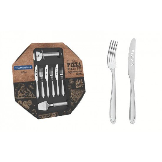 KIT PARA PIZZA TRAMONTINA LAGUNA EM AÇO INOX 14 PEÇAS