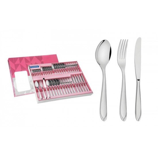 FAQUEIRO LAGUNA EM ACO INOX FACAS DE MESA ACABAMENTO EM BRILHO DETALHES NO CABO 42 PECAS TRAMONTINA