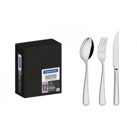 FAQUEIRO SONATA EM ACO INOX FACAS PARA CHURRASCO FORJADA ACABAMENTO ALTO BRILHO 72 PECAS TRAMONTINA