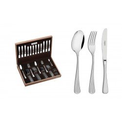 FAQUEIRO VIENA EM ACO INOX FACAS DE MESA DETALHE ALTO RELEVO E ESTOJO DE MADEIRA 42 PECAS TRAMONTINA