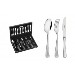 FAQUEIRO VIENA EM ACO INOX FACAS DE MESA DETALHE ALTO RELEVO E ESTOJO DE MADEIRA 42 PECAS TRAMONTINA