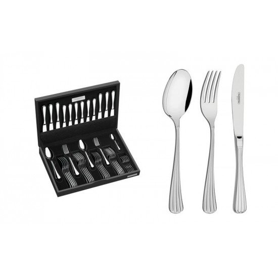 FAQUEIRO VIENA EM ACO INOX FACAS DE MESA DETALHE ALTO RELEVO E ESTOJO DE MADEIRA 42 PECAS TRAMONTINA