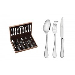 FAQUEIRO FIRENZE EM ACO INOX FACAS DE MESA ACABAMENTO BRILHO E ESTOJO DE MADEIRA 42 PECAS TRAMONTINA