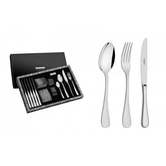 FAQUEIRO CLASSIC EM ACO INOX COM FACAS DE MESA FORJADAS ACABAMENTO BRILHO 24 PECAS TRAMONTINA