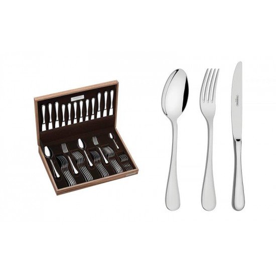 FAQUEIRO CLASSIC EM ACO INOX FACAS DE MESA ACABAMENTO BRILHO E ESTOJO DE MADEIRA 42 PECAS TRAMONTINA