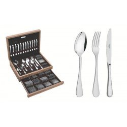 FAQUEIRO TRAMONTINA CLASSIC EM AÇO INOX COM FACAS DE MESA FORJADAS ACABAMENTO BRILHO E ESTOJO DE MADEIRA 130 PEÇAS