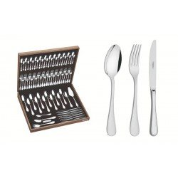 FAQUEIRO TRAMONTINA CLASSIC EM AÇO INOX COM FACAS DE MESA FORJADAS ACABAMENTO BRILHO E ESTOJO DE MADEIRA 76 PEÇAS