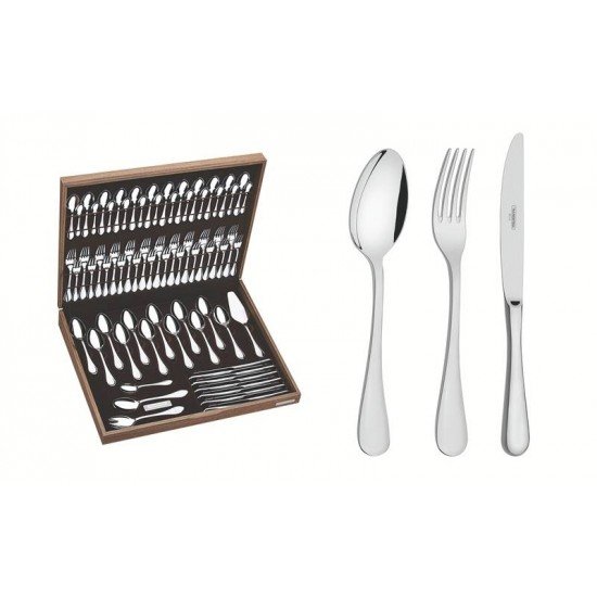 FAQUEIRO TRAMONTINA CLASSIC EM AÇO INOX COM FACAS DE MESA FORJADAS ACABAMENTO BRILHO E ESTOJO DE MADEIRA 76 PEÇAS