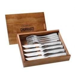 JOGO PARA CHURRASCO CLASSIC EM ACO INOX COM ESTOJO DE MADEIRA 8 PECAS TRAMONTINA