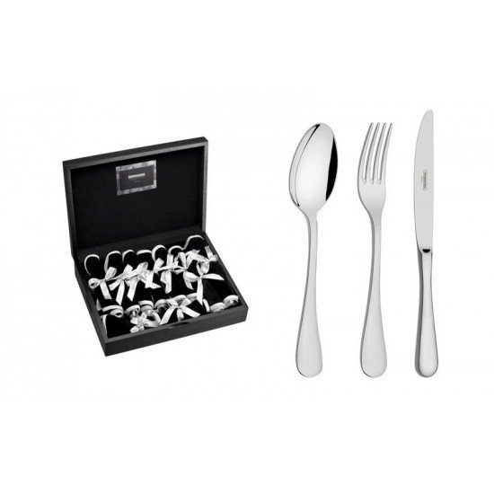 FAQUEIRO CLASSIC PRATA EM ACO INOX REVESTIMENTO EM PRATA ESTOJO DE MADEIRA 101 PECAS TRAMONTINA