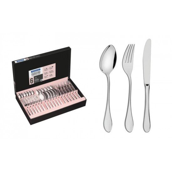 FAQUEIRO ITALY EM ACO INOX COM FACAS DE MESA FORJADAS 6MM ACABAMENTO ALTO BRILHO 36 PECAS TRAMONTINA